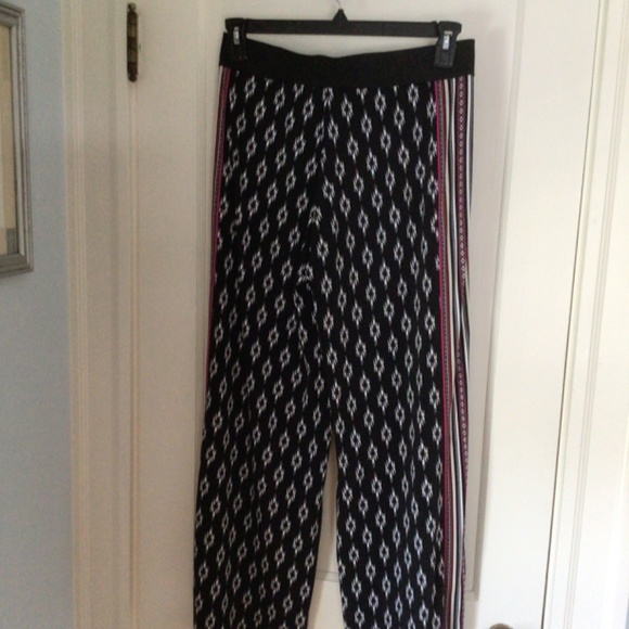 WHBM ikat Wide Leg Pants Geo tuxedo band in black multi sz xs - Picture 4 of 4